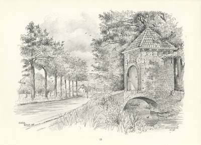 809999 Gezicht op de Langbroekerweg te Nederlangbroek met het poortgebouwtje van het voormalige kasteel Groenestein.